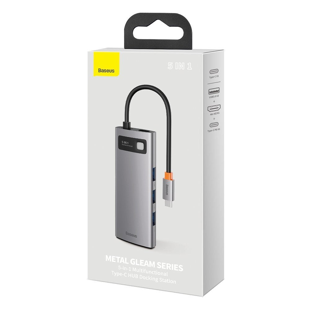 Hub USB-C Baseus Metal Gleam, 3 x USB-A 3.0 - 1 x USB-C - 1 x HDMI, Sivi CAHUB-CX0G