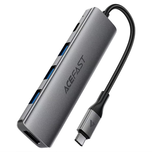 Hub USB-C Acefast J16, 5u1, Sivi