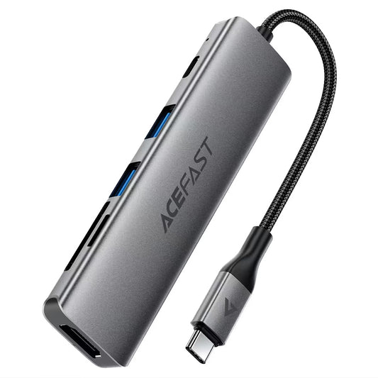 Hub USB-C Acefast J18, 6u1, Sivi