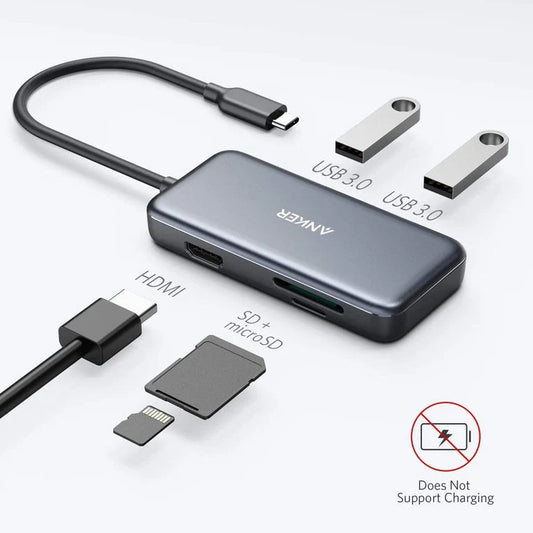 Hub USB-C Anker, 2 x USB-A 3.0 - 1 x HDMI - 1 x SD - 1 x microSD, Crni A8334HA1