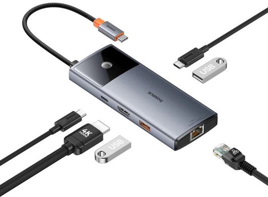 Hub USB-C Baseus Metal Gleam II, 2 x USB-A - 2 x USB-C - 1 x HDMI - 1 x RJ45, Siva B00061802813-00
