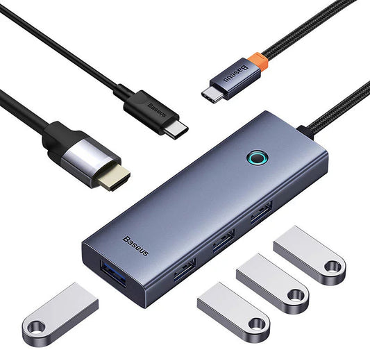 Hub USB-C Baseus UltraJoy, 4 x USB-A 3.0 - 1 x USB-C - 1 x HDMI, Sivi B00052807813-01