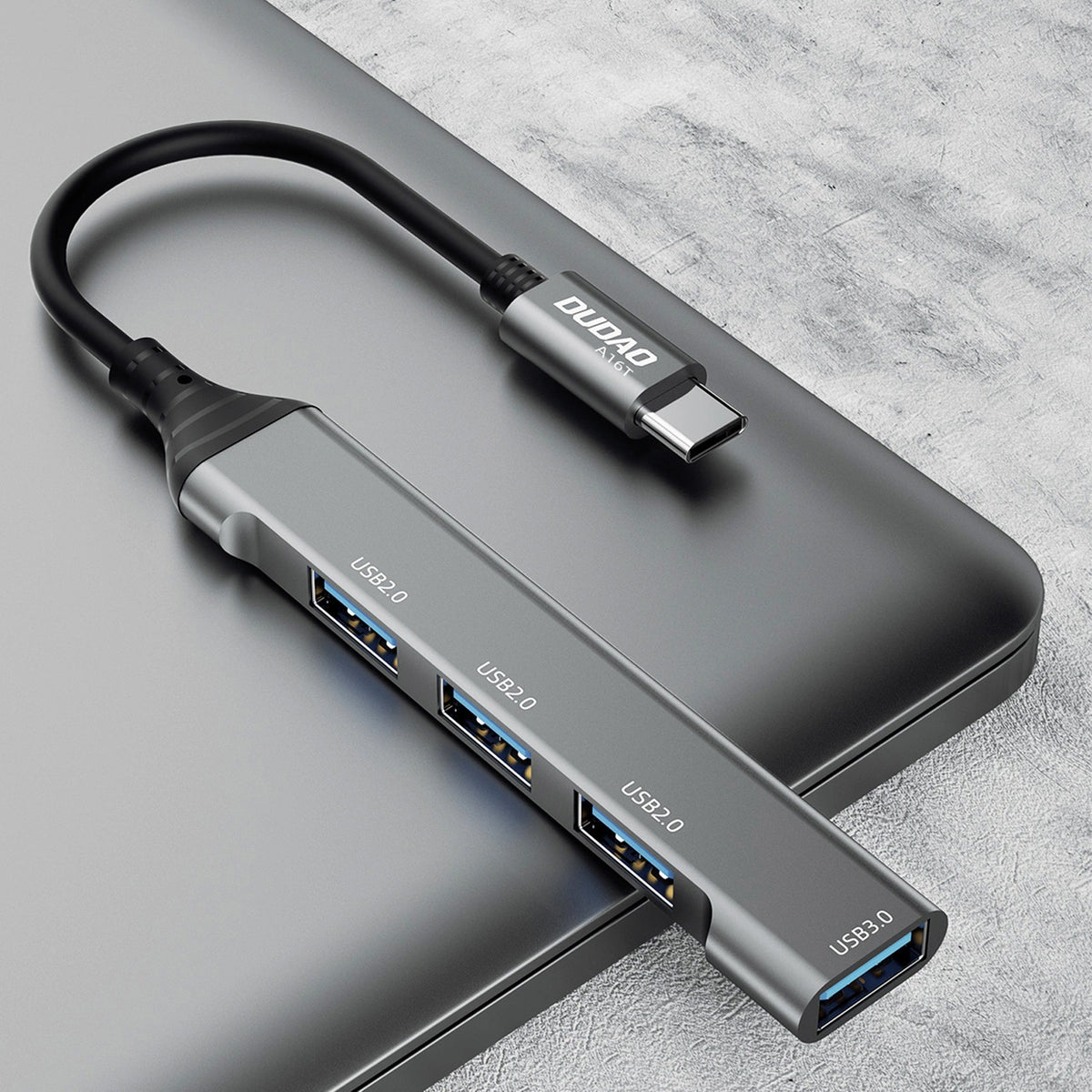 Hub USB-C Dudao A16T, 1 x USB-A 3.0 - 3 x USB-A, Crni