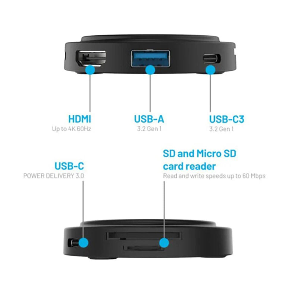 Hub USB-C Fixed MagHub, 7u1, Crni