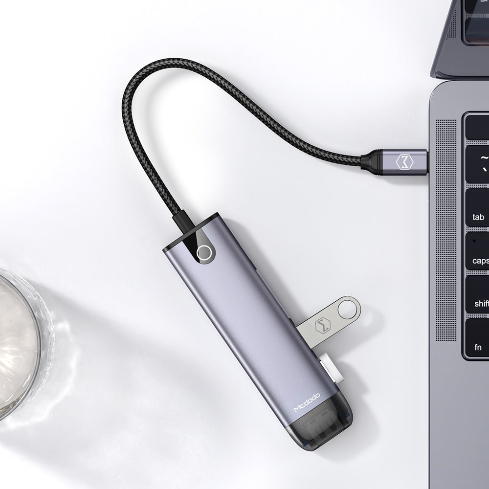 Hub USB-C McDodo HU-7740, 6u1, Sivi