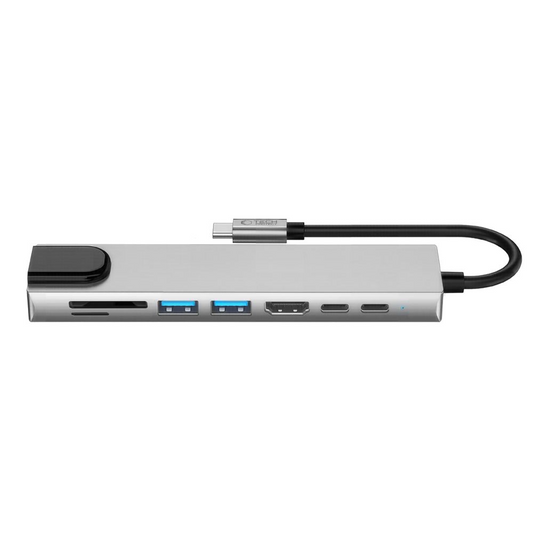 Hub USB-C Tech-Protect HB09, 2 x USB-A 3.0 - 2 x USB-C - 1 x HDMI - 1 x RJ45 - 1 x SD - 1 x microSD, Siva