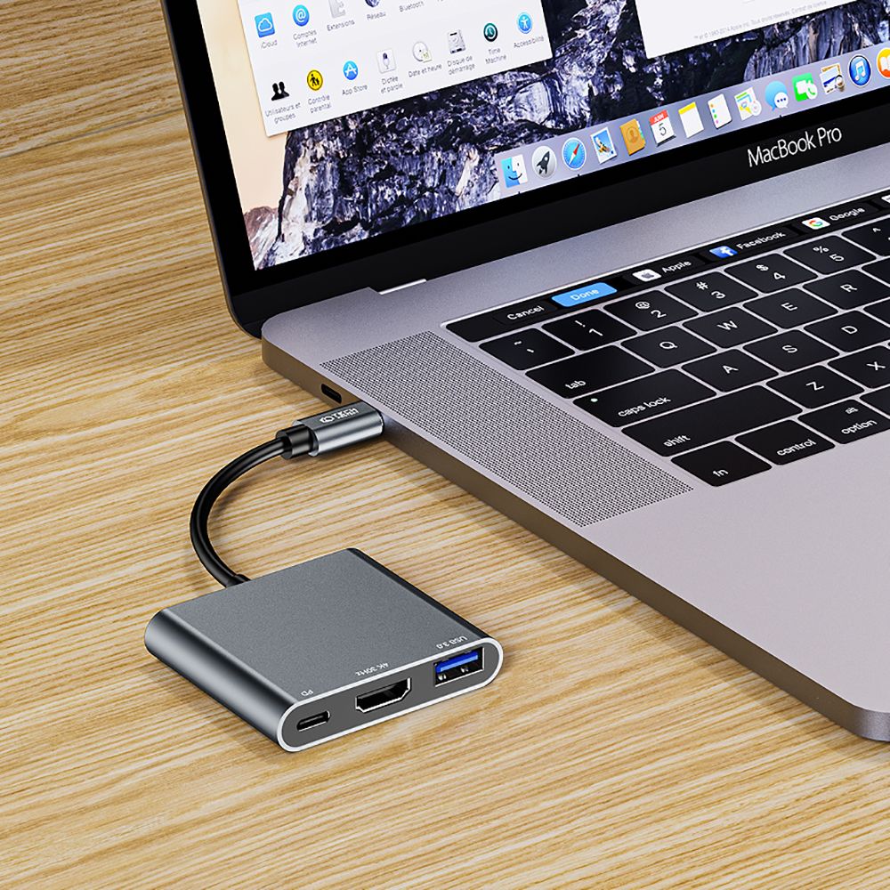 Hub USB-C Tech-Protect V1, USB-A 3.0 - 1 x USB-C - 1 x HDMI, Sivi