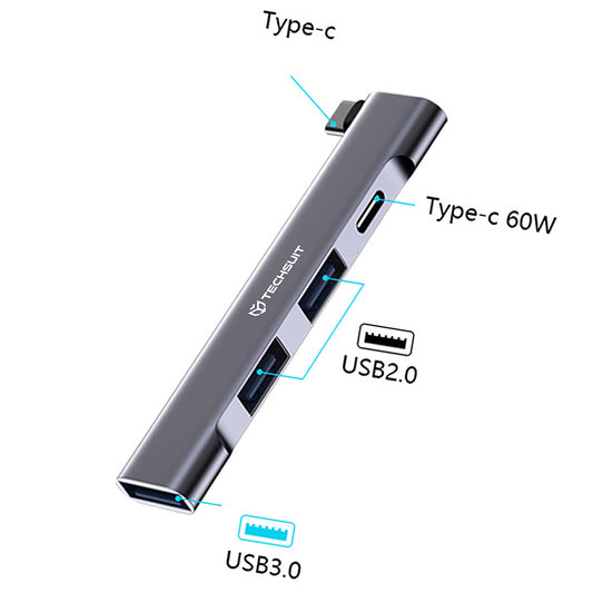 Hub USB-C Techsuit H12 ZenithDock, 4u1, Sivi