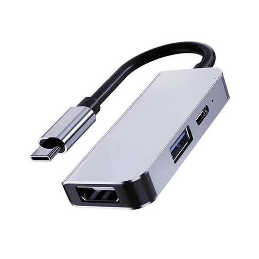Hub USB-C Techsuit H4 TurboChargeX, 3u1, Sivi