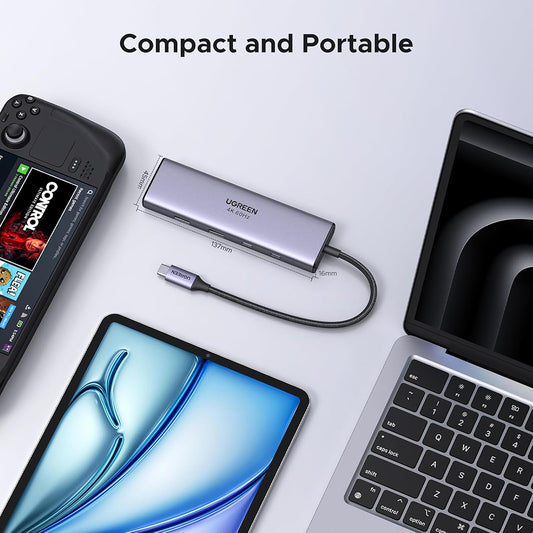 USB-C Hub UGREEN CM498 (15375), 2 x USB-A - 3 x USB-C - 1 x HDMI - 1 x RJ45 - 1 x SD - 1 x microSD, Siva