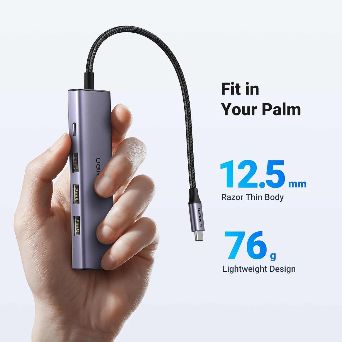 Hub USB-C UGREEN CM511, 3 x USB-A 3.0 - 1 x USB-C - 1 x HDMI, Sivi