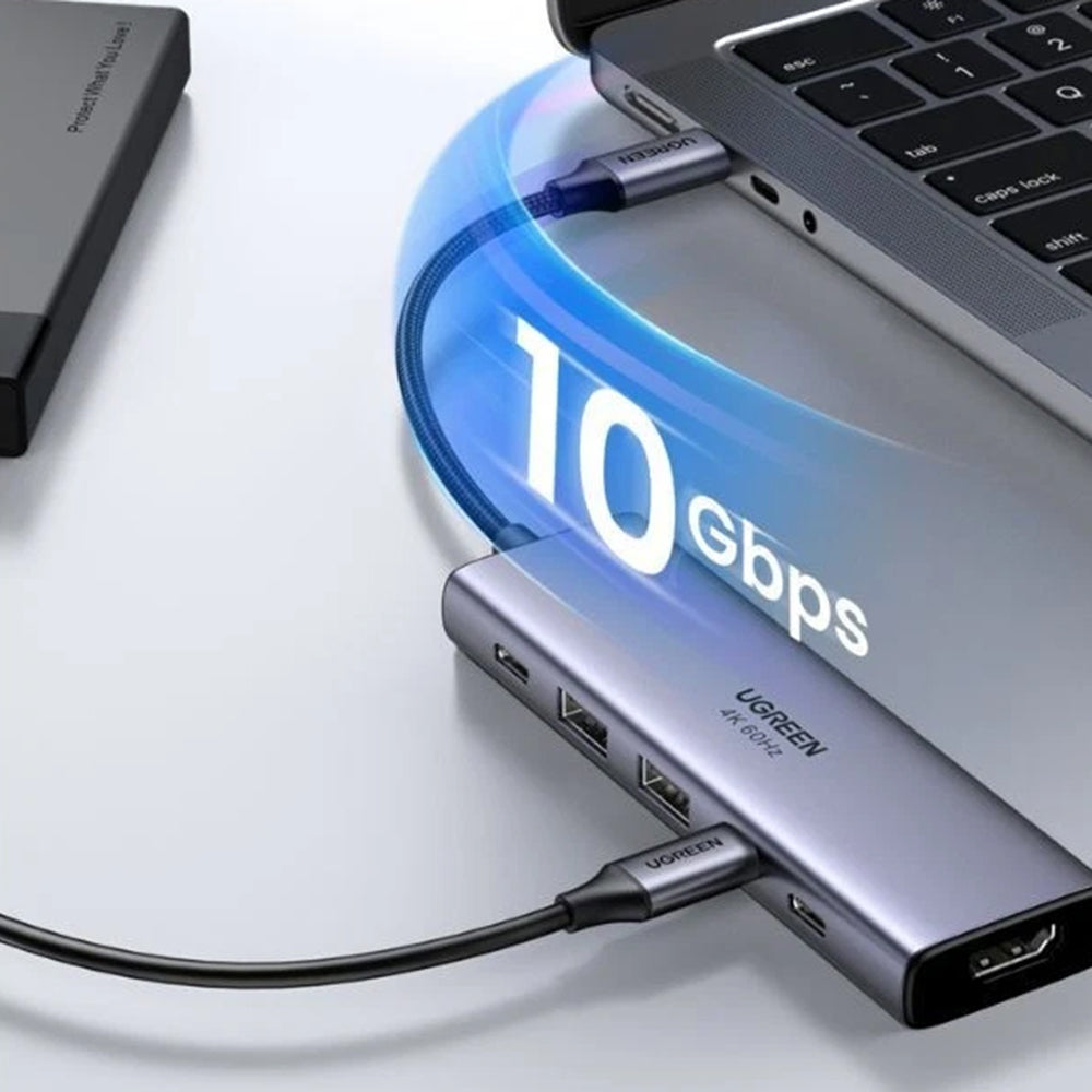 Hub USB-C UGREEN CM511 (35999), 2 x USB-A 3.2 - 3 x USB-C - 1 x HDMI, Sivi