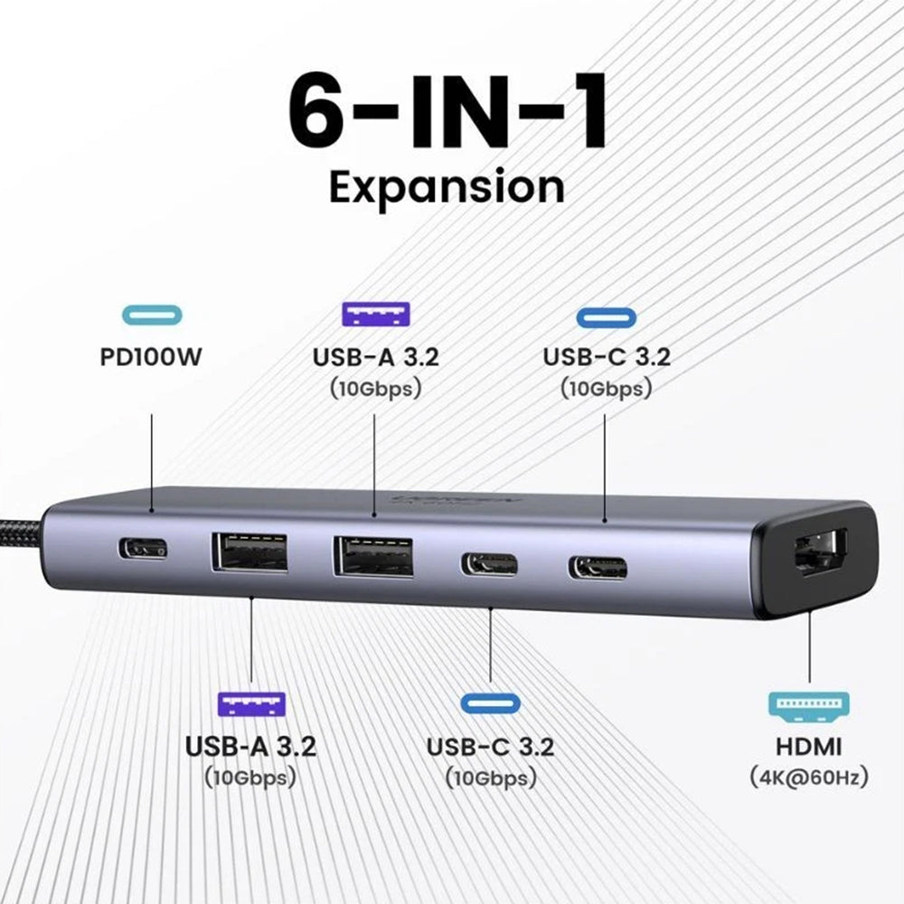 Hub USB-C UGREEN CM511 (35999), 2 x USB-A 3.2 - 3 x USB-C - 1 x HDMI, Sivi