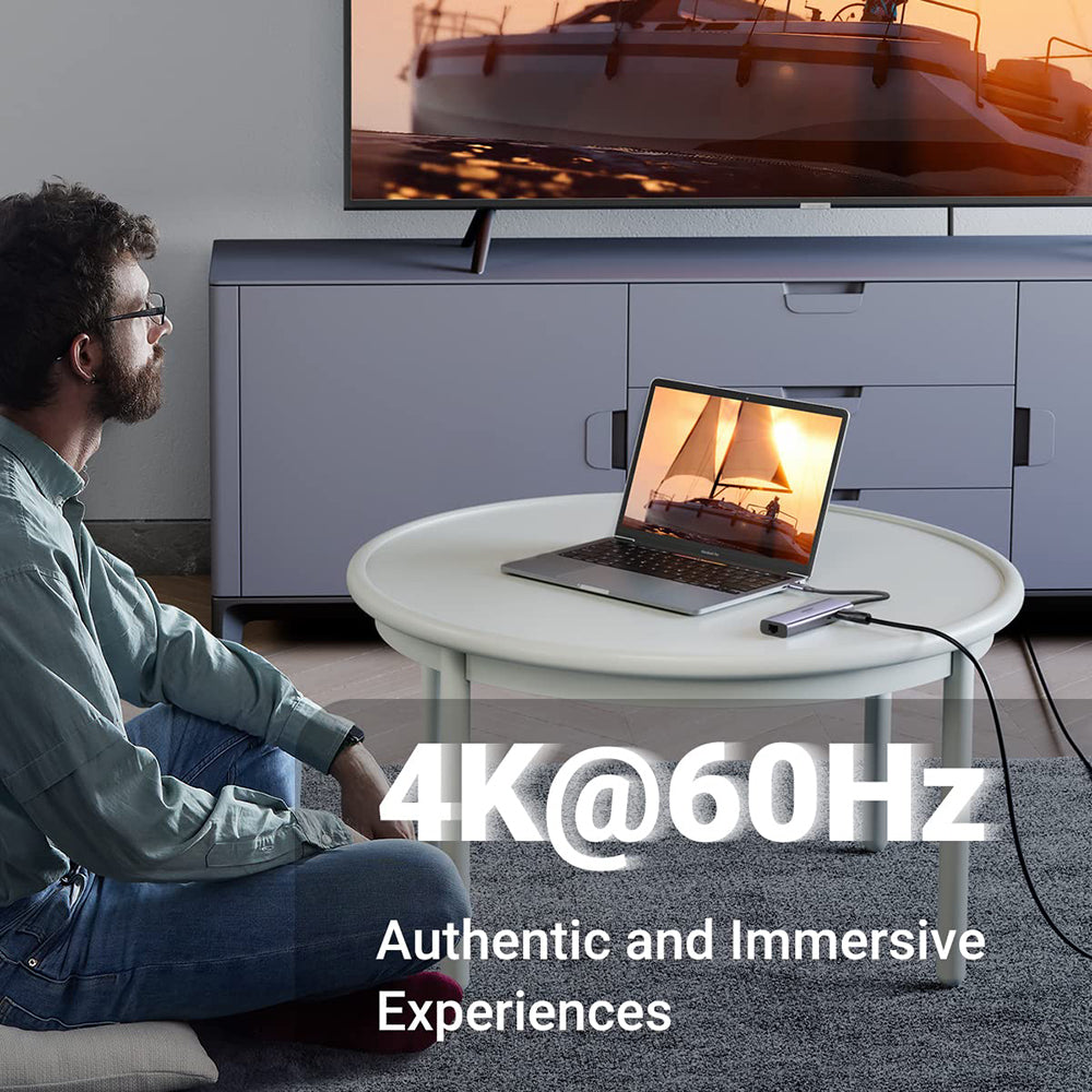 Hub USB-C UGREEN CM512 (60515), 2 x USB-A 3.0 - 1 x USB-C - 1 x HDMI - 1 x SD - 1 x microSD - 1 x RJ45, Sivi