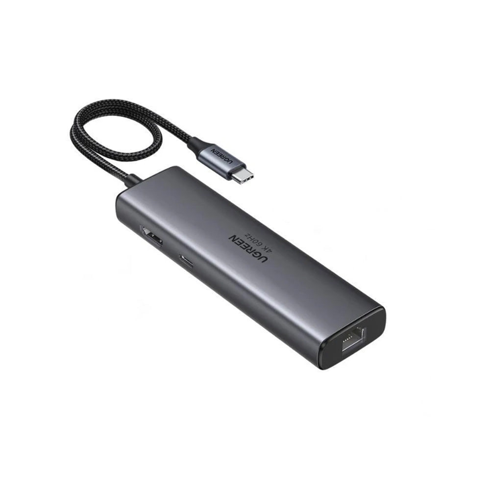 Hub USB-C UGREEN CM512 (45000), 2 x USB-A 3.2 - 2 x USB-C - 1 X HDMI - 1 x RJ45, Sivi