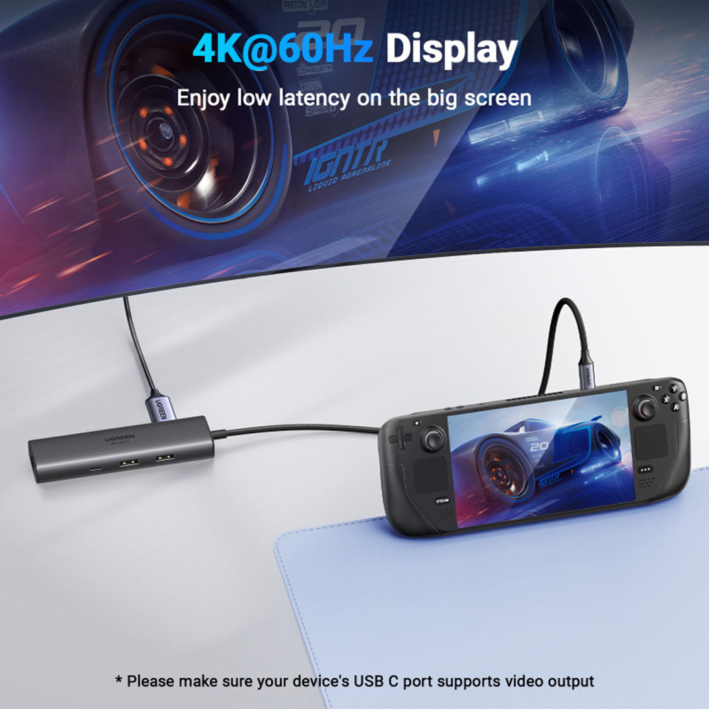 Hub USB-C UGREEN CM512 (45000), 2 x USB-A 3.2 - 2 x USB-C - 1 X HDMI - 1 x RJ45, Sivi