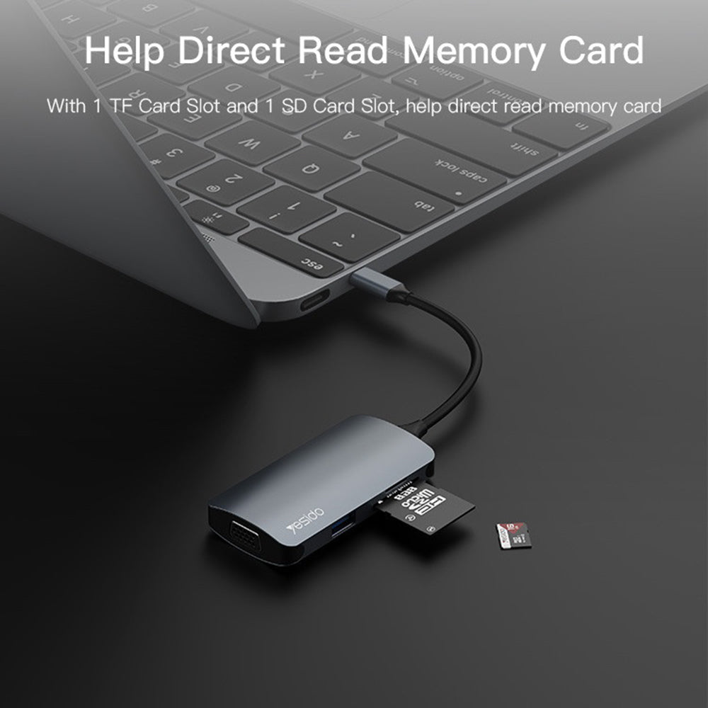 Hub USB-C Yesido HB16, 7u1, Sivi