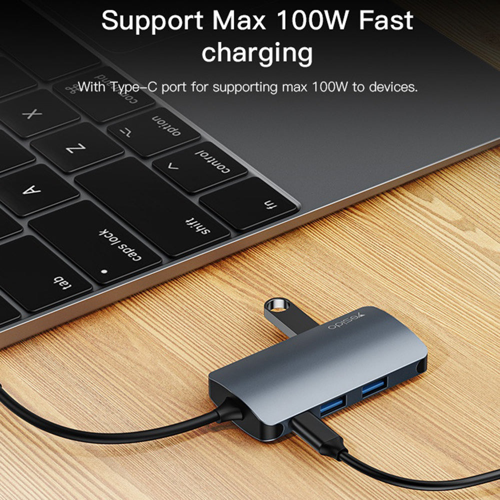 Hub USB-C Yesido HB16, 7u1, Sivi