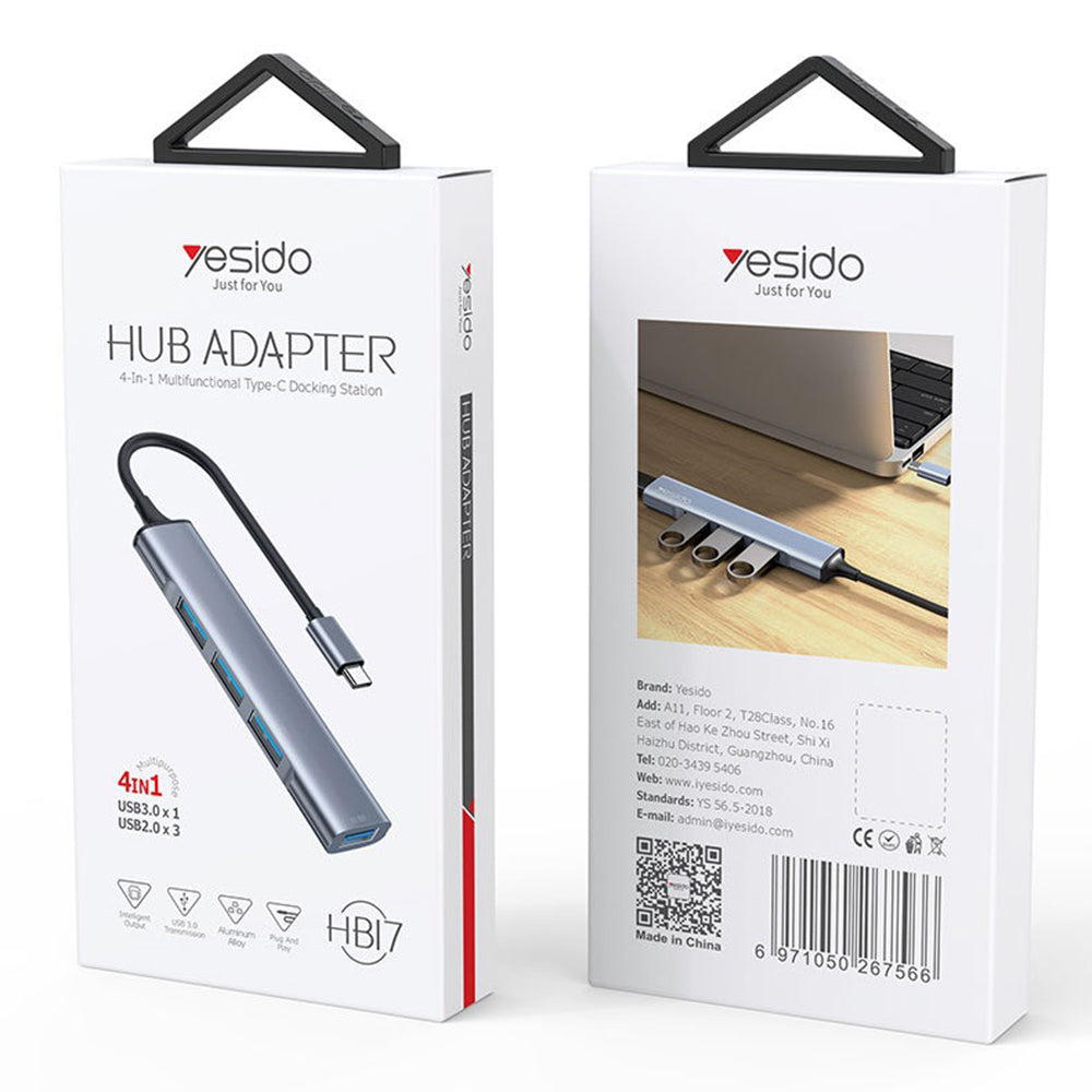 Hub USB-C Yesido HB17, 4u1, Sivi
