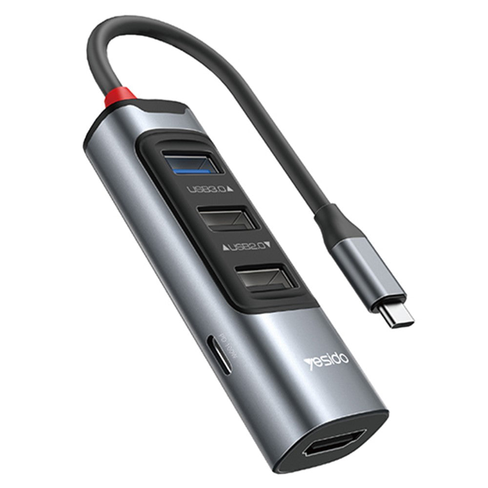 Hub USB-C Yesido HB22, 5u1, Sivi