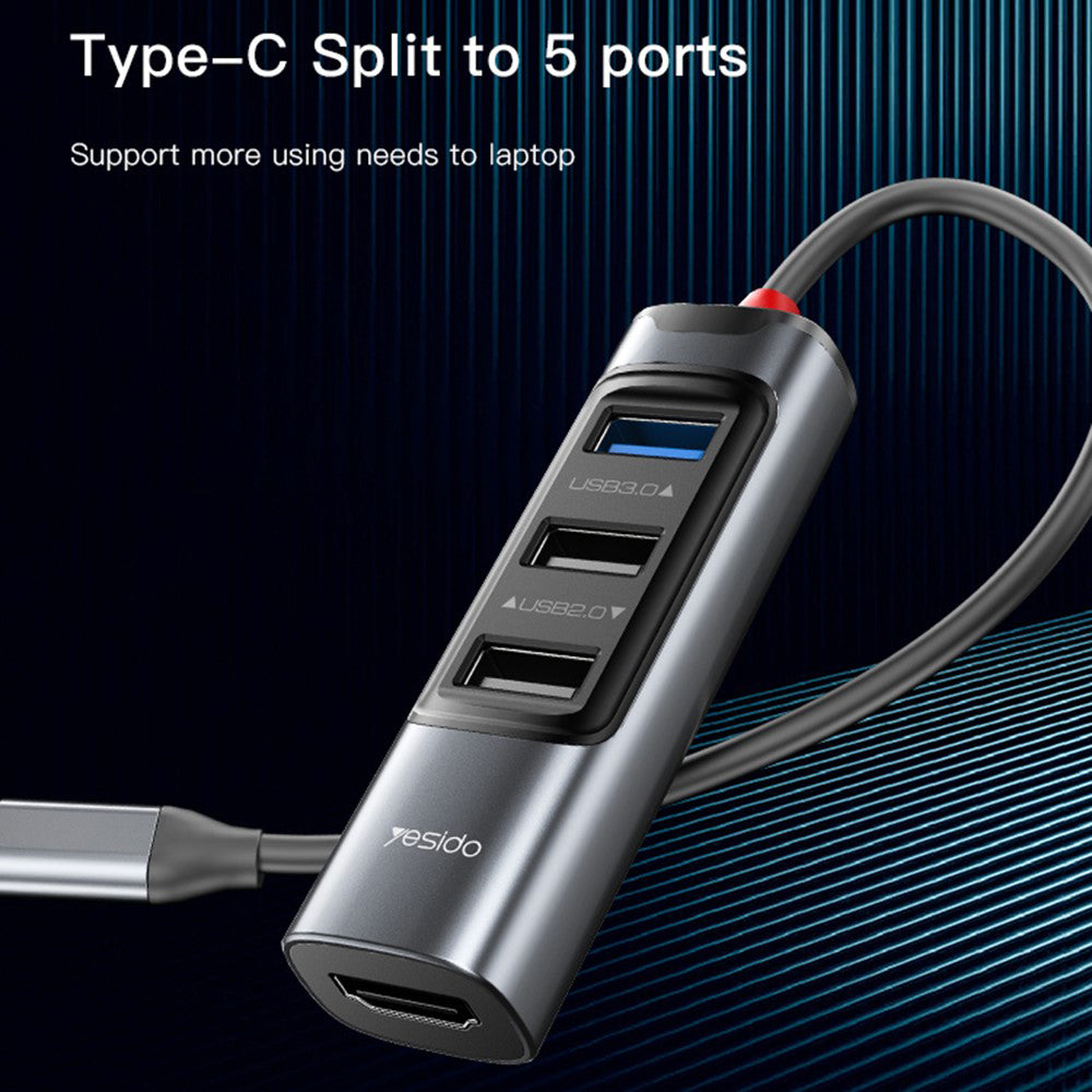 Hub USB-C Yesido HB22, 5u1, Sivi