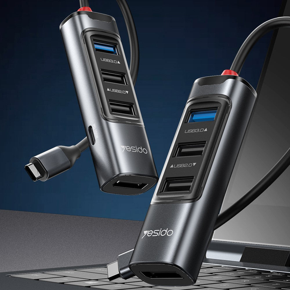 Hub USB-C Yesido HB23, 5u1, Sivi