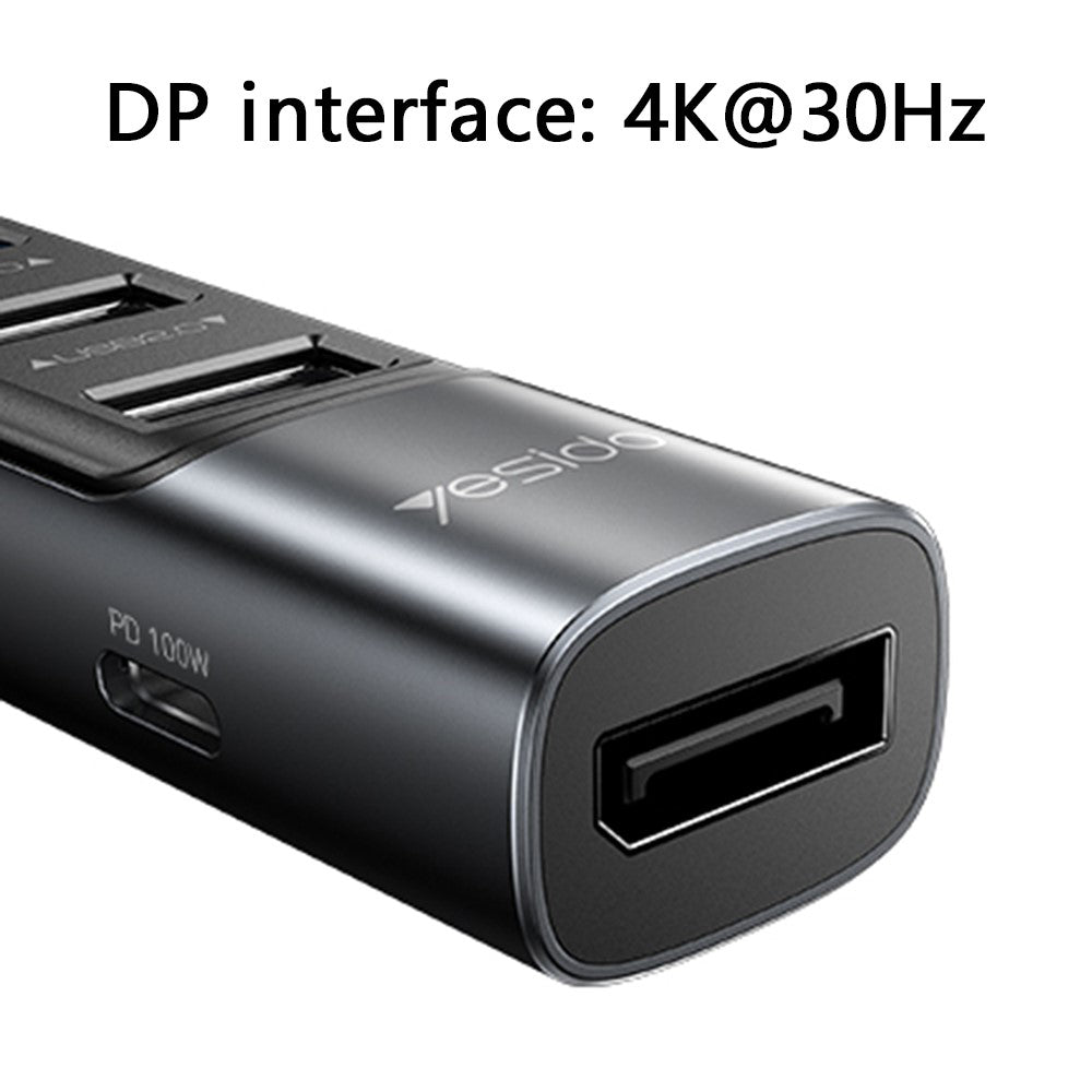 Hub USB-C Yesido HB23, 5u1, Sivi