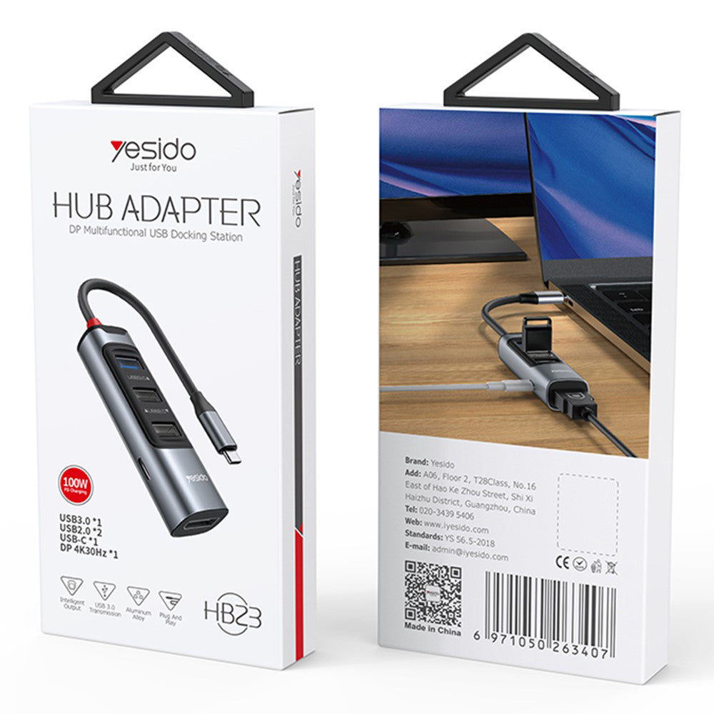 Hub USB-C Yesido HB23, 5u1, Sivi