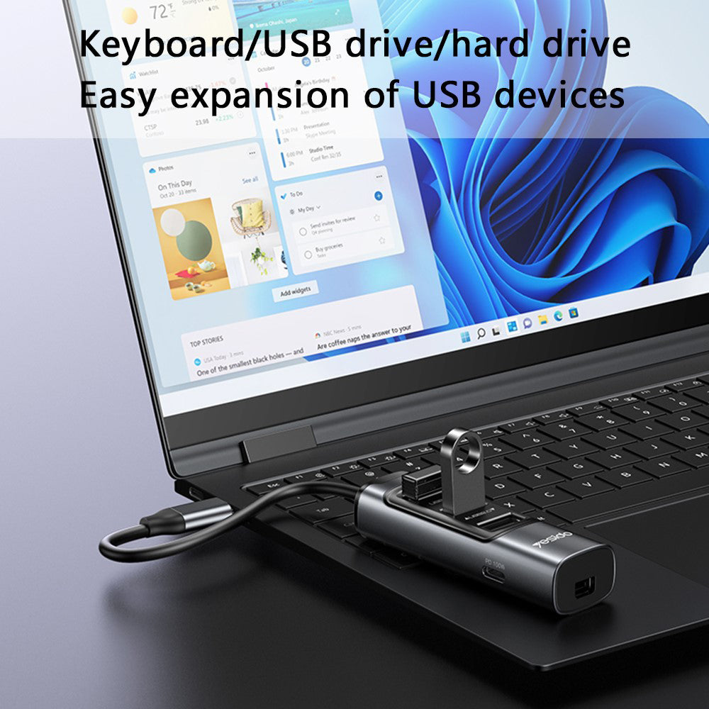 Hub USB-C Yesido HB24, 5u1, Sivi