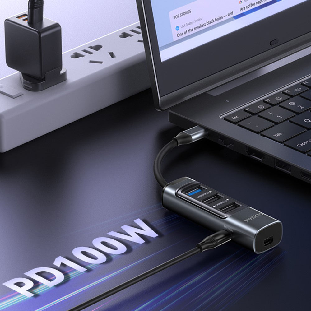 Hub USB-C Yesido HB24, 5u1, Sivi