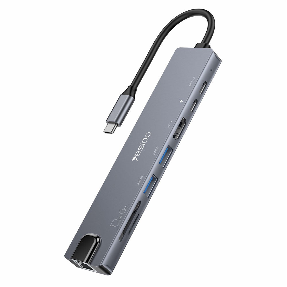 Hub USB-C Yesido HB27, 8u1, Sivi