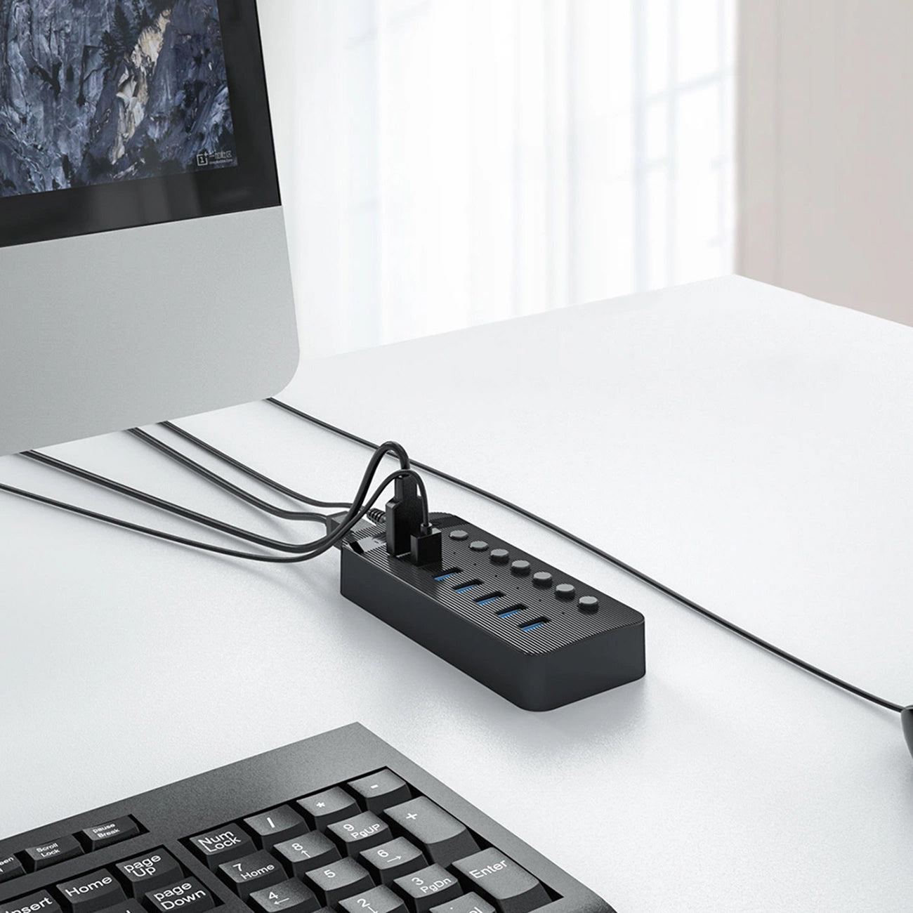 Hub USB Orico CT2U3-7AB, 7 x USB-A 3.0, Crni