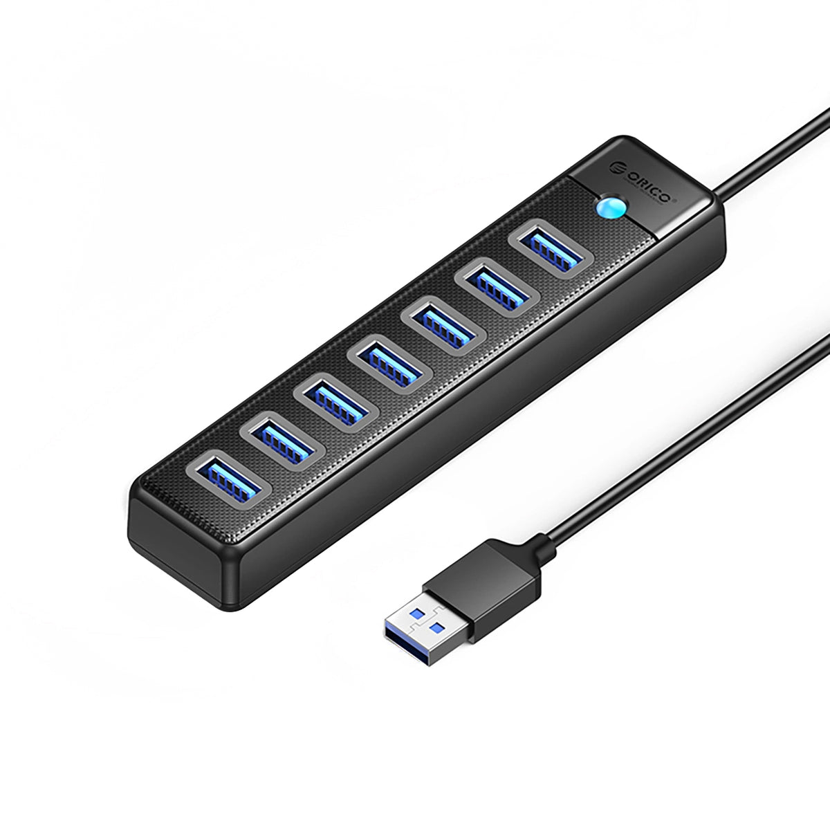 USB hub Orico PW7U-U3, 7 x USB-A 3.0 - 1 x USB-C, Crni