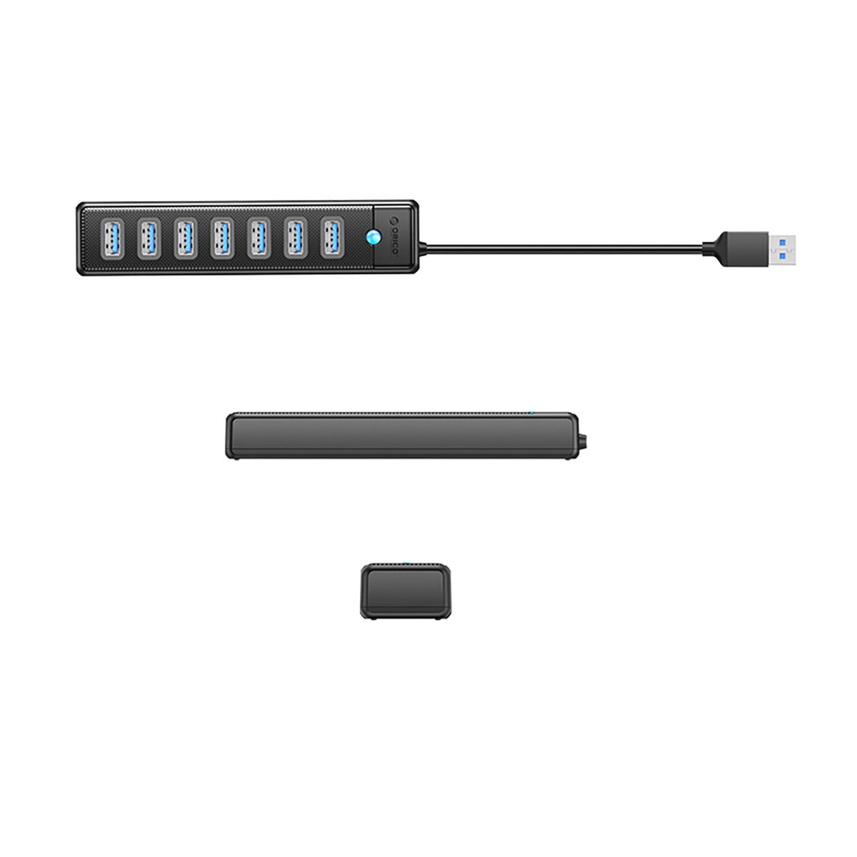 USB hub Orico PW7U-U3, 7 x USB-A 3.0 - 1 x USB-C, Crni