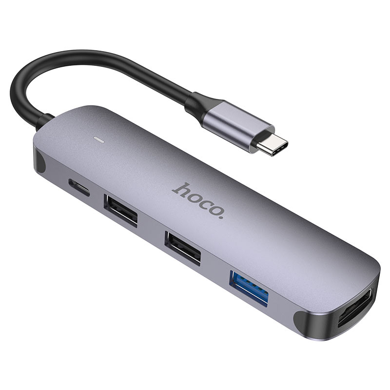 Hub USB-C HOCO HB27, USB-A 3.0 - 2 x USB-A - USB-C - HDMI, Siva