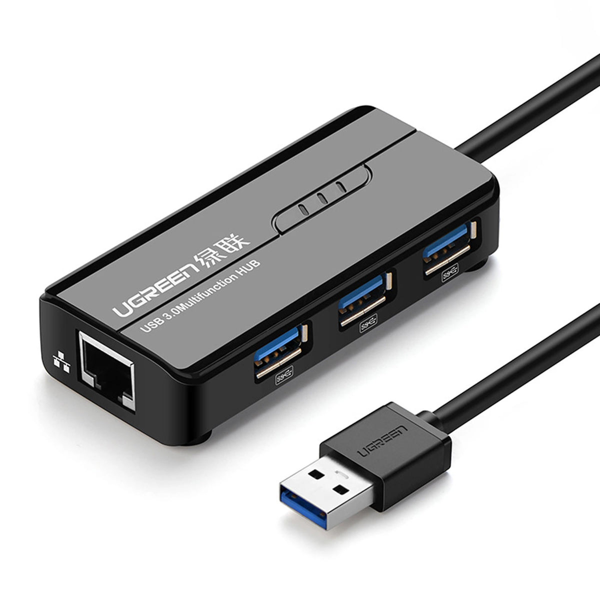 Hub USB UGREEN 20265, 3 x USB-A 3.0 - 1 x RJ45, Crni