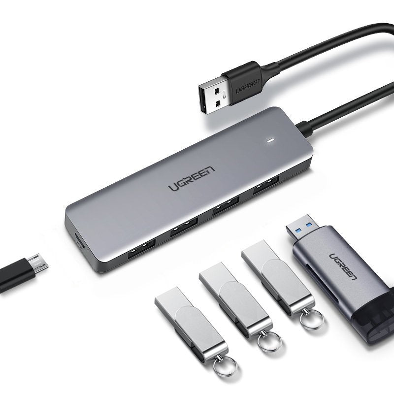 Hub USB UGREEN CM219, 4 x USB-A 3.0 - 1 x USB-C, Sivi