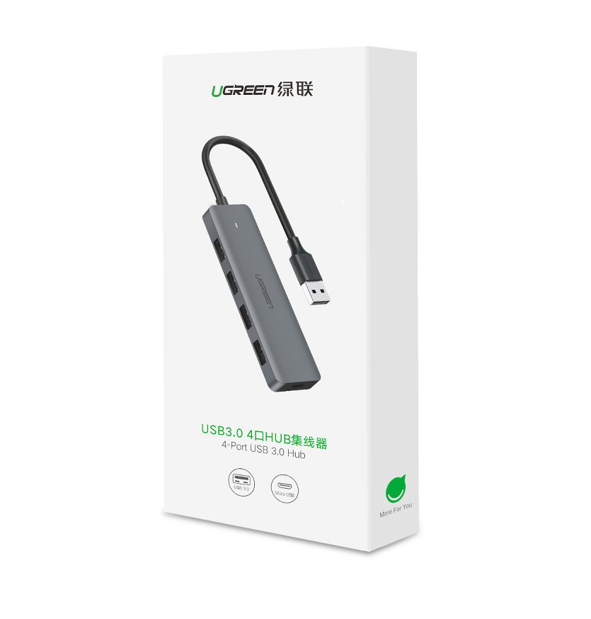Hub USB UGREEN CM219, 4 x USB-A 3.0 - 1 x USB-C, Sivi