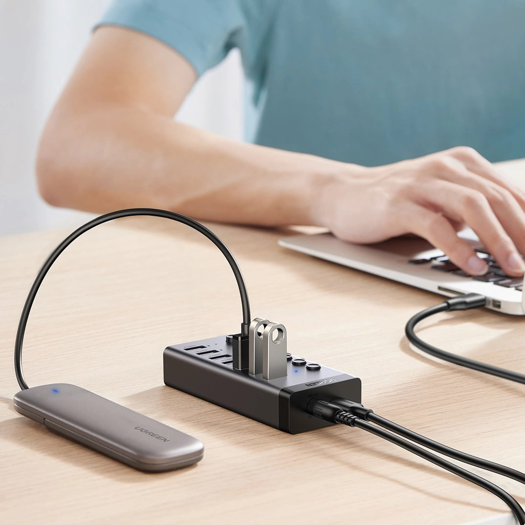 Hub USB UGREEN CM481, 7 x USB-A 3.0, Sivi