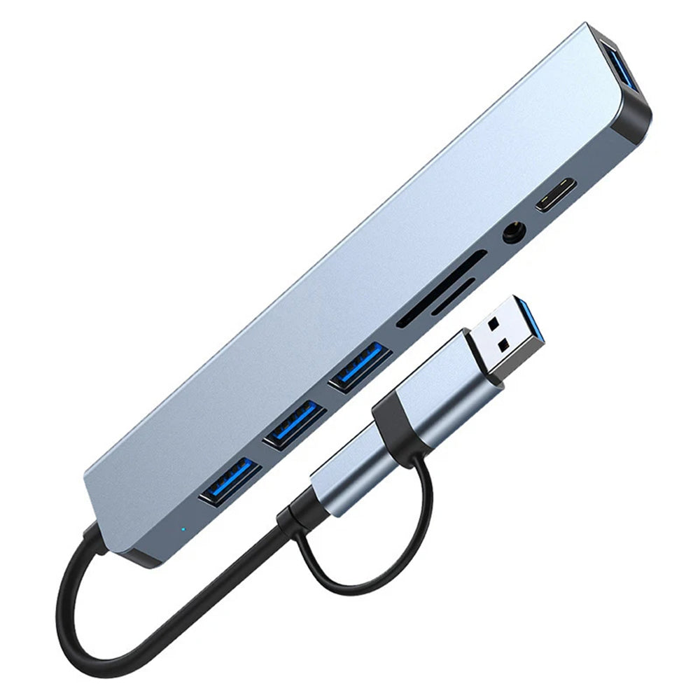 Hub USB / USB-C Techsuit H9 DataBridge, 8u1, Sivi