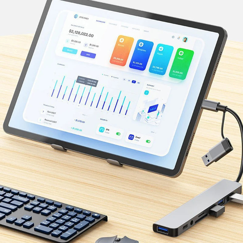 Hub USB / USB-C Techsuit H9 DataBridge, 8u1, Sivi