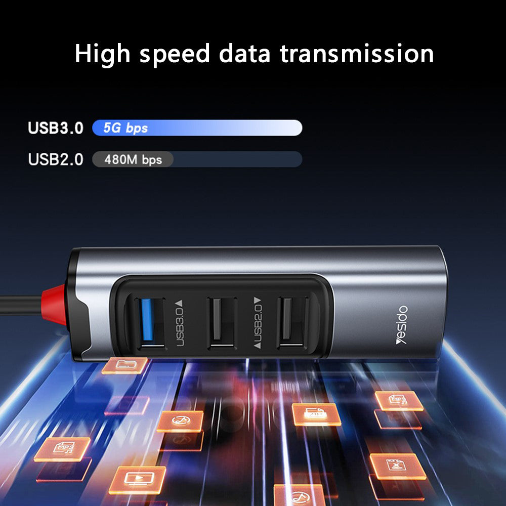 USB / USB-C hub Yesido HB19, 4u1, Sivi