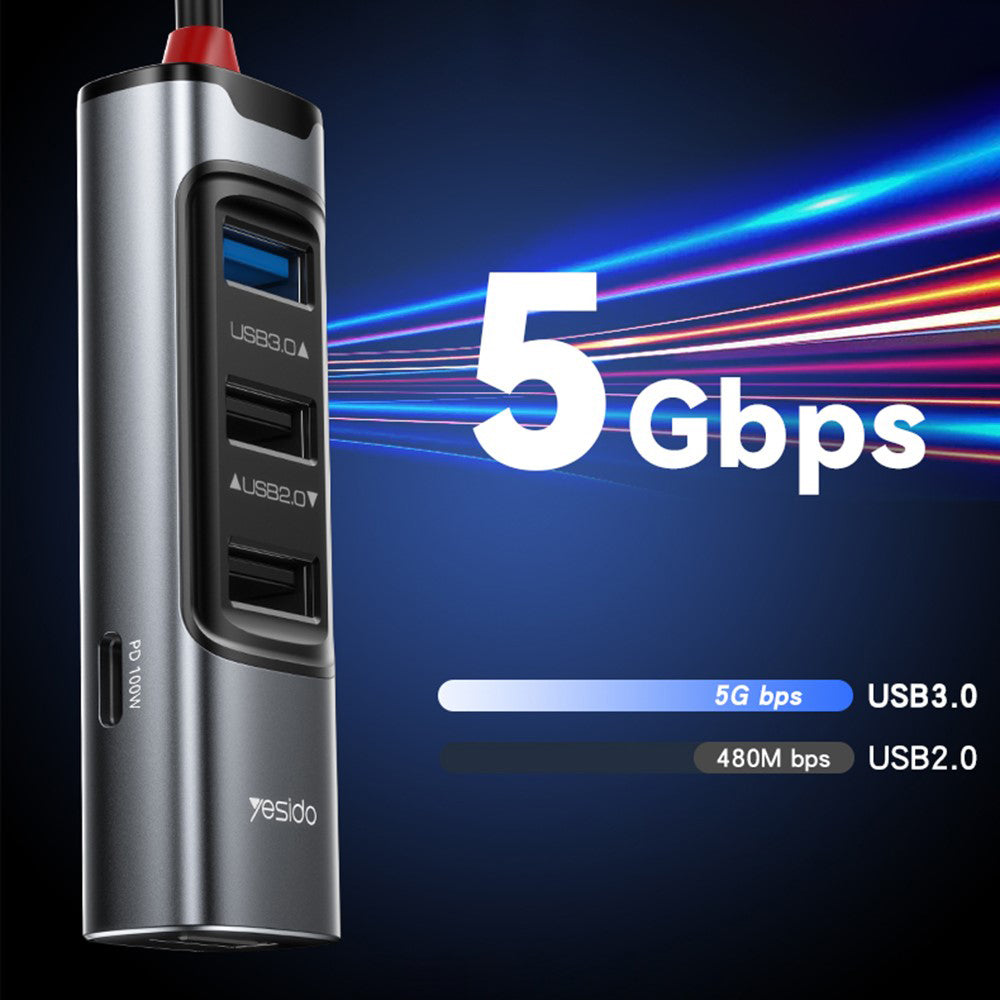 USB / USB-C hub Yesido HB20, 5u1, Sivi