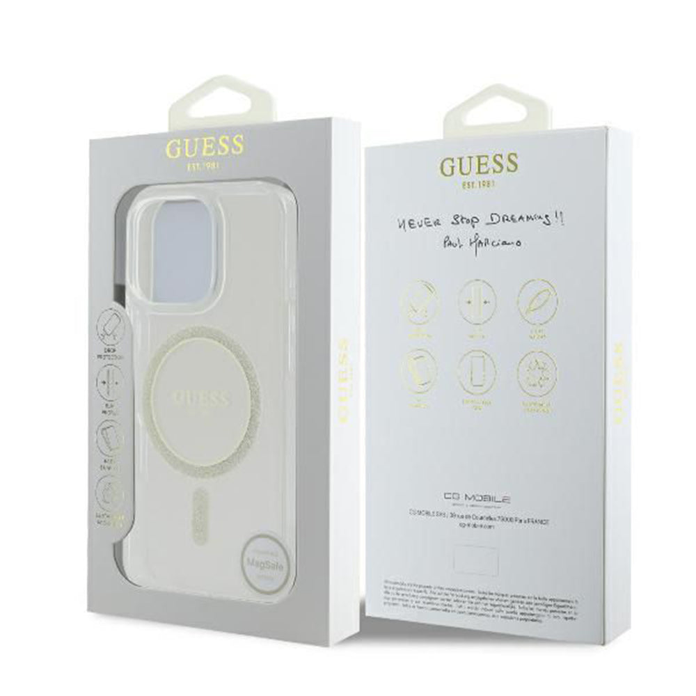 MagSafe futrola za Apple iPhone 16 Pro, Guess, IML Glitter Ring, Prozirna GUHMP16LHFGERET