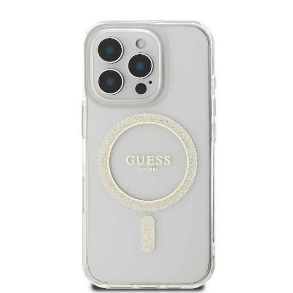 MagSafe futrola za Apple iPhone 16 Pro, Guess, IML Glitter Ring, Prozirna GUHMP16LHFGERET