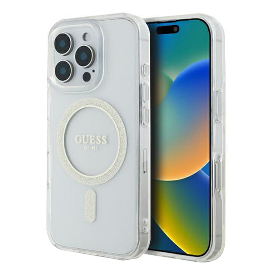 MagSafe futrola za Apple iPhone 16 Pro, Guess, IML Glitter Ring, Prozirna GUHMP16LHFGERET