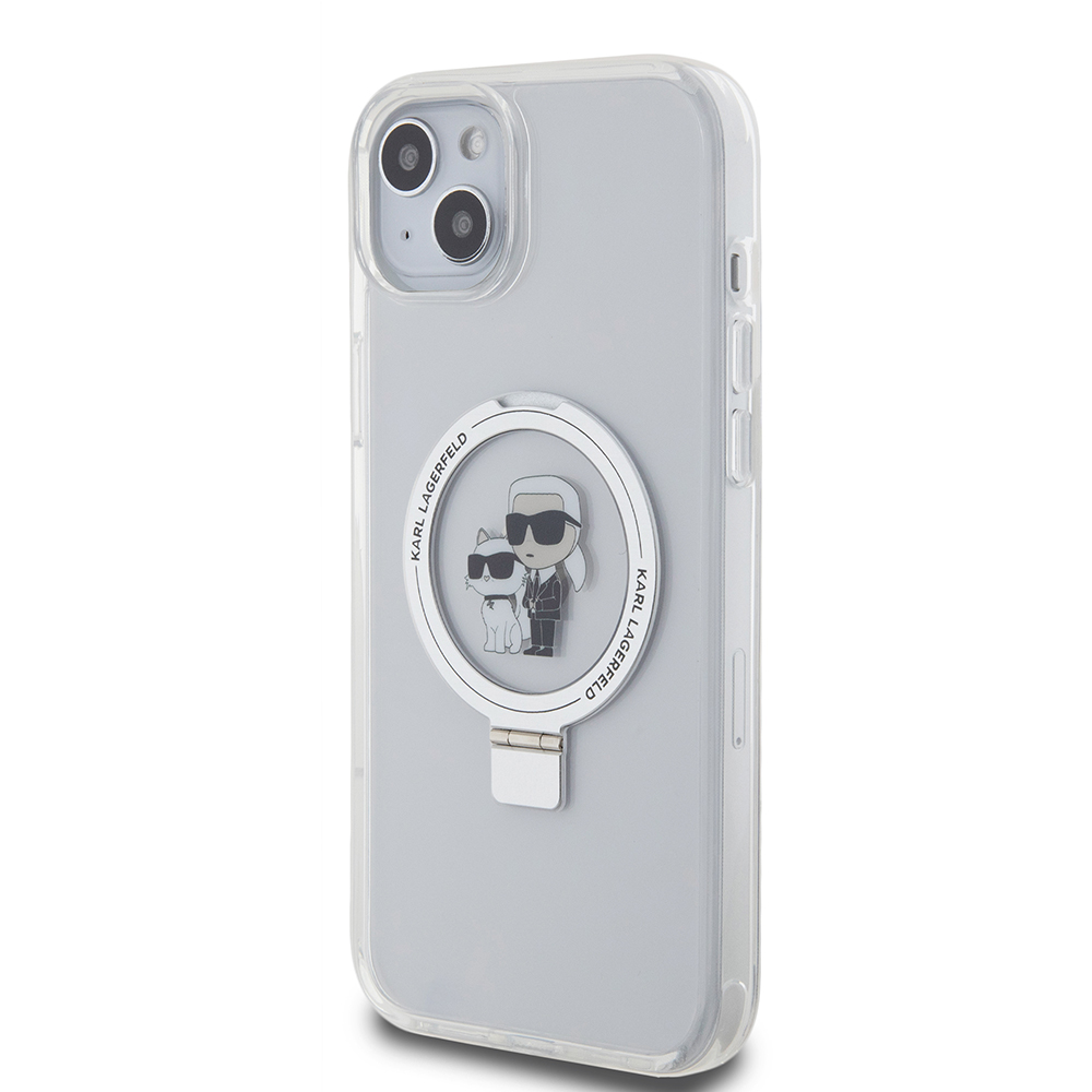 MagSafe futrola za Apple iPhone 15 Plus, Karl Lagerfeld, Ringstand Karl i Choupette, Bijela, Obnovljena