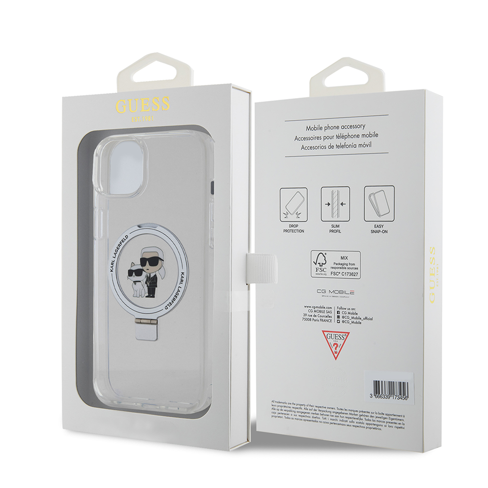 MagSafe futrola za Apple iPhone 15 Plus, Karl Lagerfeld, Ringstand Karl i Choupette, Bijela, Obnovljena