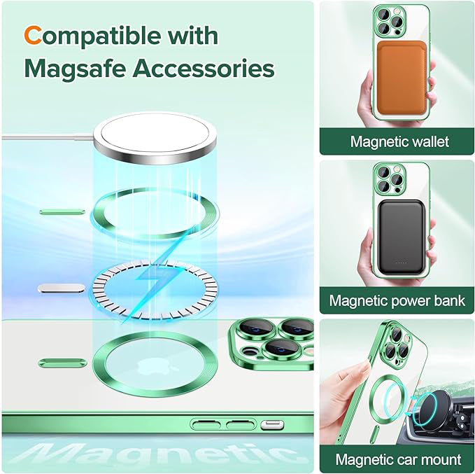 MagSafe maska za Apple iPhone 12 Pro, Techsuit, Luxury Crystal, Svijetlo Zelena