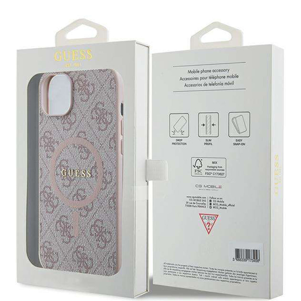 MagSafe futrola za Apple iPhone 14, Guess, 4G Ring Classic Logo, Roza